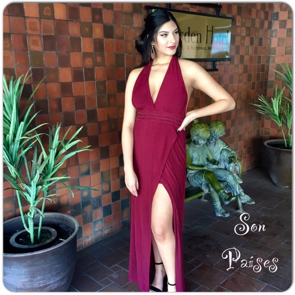 Son Paises Dresses & Skirts - Halter Burgundy Dress-CLEARANCE